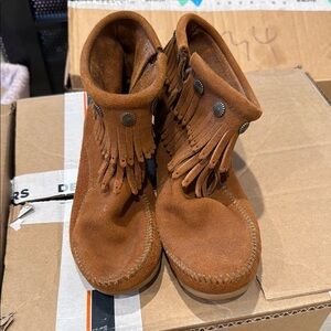 Brown Suede Fringe Ankle Boots